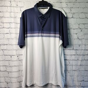 Greg Norman ML75 Microlux Men's Golf Polo, Blue White Stripes, Size 2XL XXL
